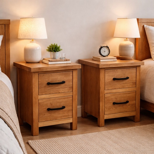 Oak drawer bedsides pair - oak,