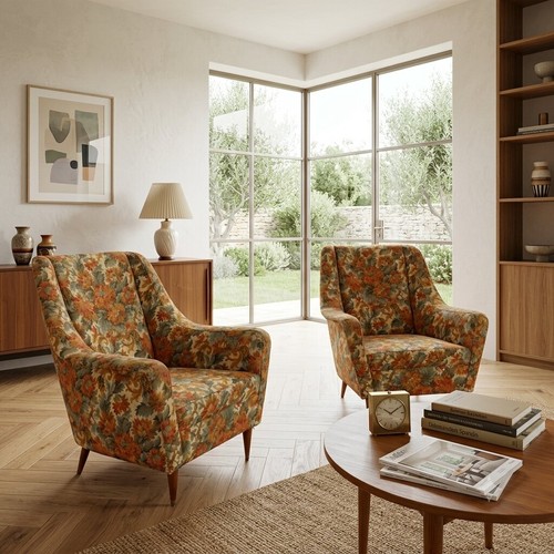 Vintage armchairs fabric wood - vintage,